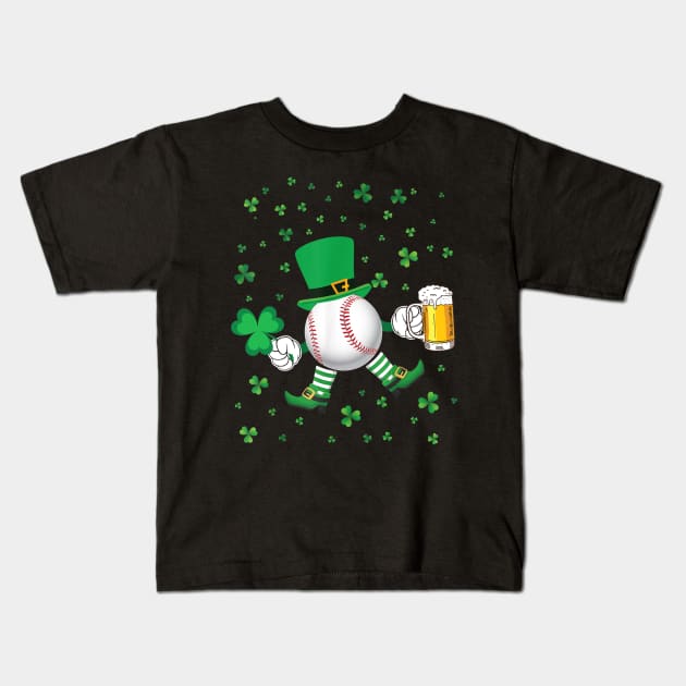 Baseball Leprechaun With Beer And Shamrocks Dancing Patrick Kids T-Shirt by Manonee